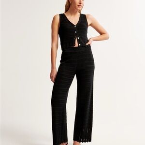 Abercrombie & Fitch Black Knit Crochet-Style Wide Leg Pant